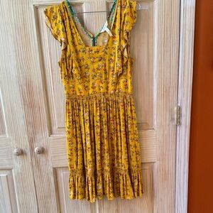 Matilda Jane Floral Yellow Dress with Ruffle Sleeves size medium